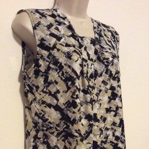 Jones Studio White Tan Black Stretch Sleeveless Blouse 2X